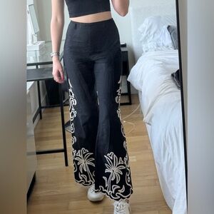 Maje Black and White Embroidered Women's Pants